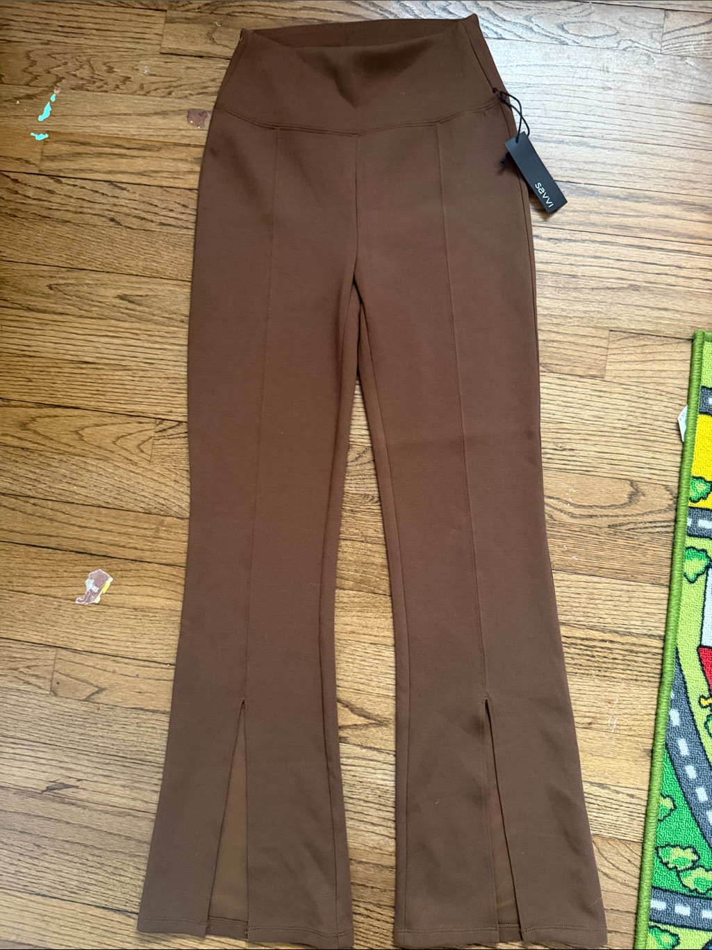 Savvi, Slim High-Rise Brown Flare Pants With Front Slits, Bnwt